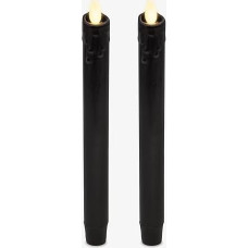 Luminara Set of 2 Black Wax Drops, Flameless Candle Sticks (1 x 9.5 inch), Moving Flame LED Candle, Unscented Real Wax with Drip Top Timer Function, Halloween Holiday Decoration