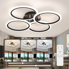 LED lubų šviestuvas, 50 W 73 cm lubų šviestuvas, juodas, modernus svetainės šviestuvas su nuotolinio valdymo pultu, 3000 K - 6500 K, 3 žiedų apskritimas, miegamojo šviestuvas, LED lubų apšvietimas biurui, virtuvei