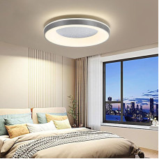 Mikeru Grey Ceiling Light, 40 cm, LED Ring Ceiling Light, Non-Dimmable Ceiling Lights, 3000 K/4500 K/6500 K, Living Room Lamp, Ceiling Remote Control, Not Included for Office, Kitchen