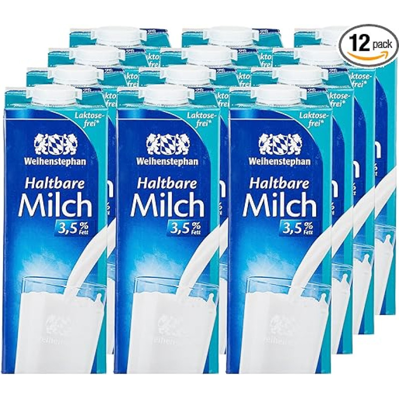 Weihenstephan Durable Milk Lactose Free 3.5% Pack of 12 (12 x 1L)