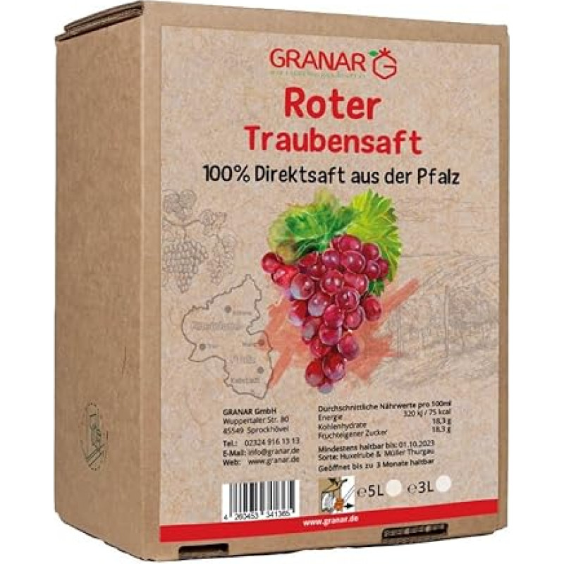 5 l raudonųjų vynuogių sulčių 