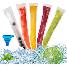 Popsicle Bags, Pack of 100 Water Ice Cream Bags, Ice Lolly Popsicle Moulds Bags, BPA-Free Ice Pop Bags, Water Ice Bags, Popsicle Pouches with Funnel for DIY Yogurt, Juice & Smoothies (5.5 x 28 cm)