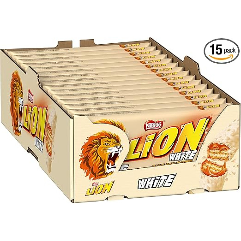 Lion Lion Nestlé Lion Multipack, Chocolate Bars with White Glaze, Delicious Caramel Filling and Crispy Waffle, Sweets Bulk Pack, Pack of 15 (5 x 30 g)