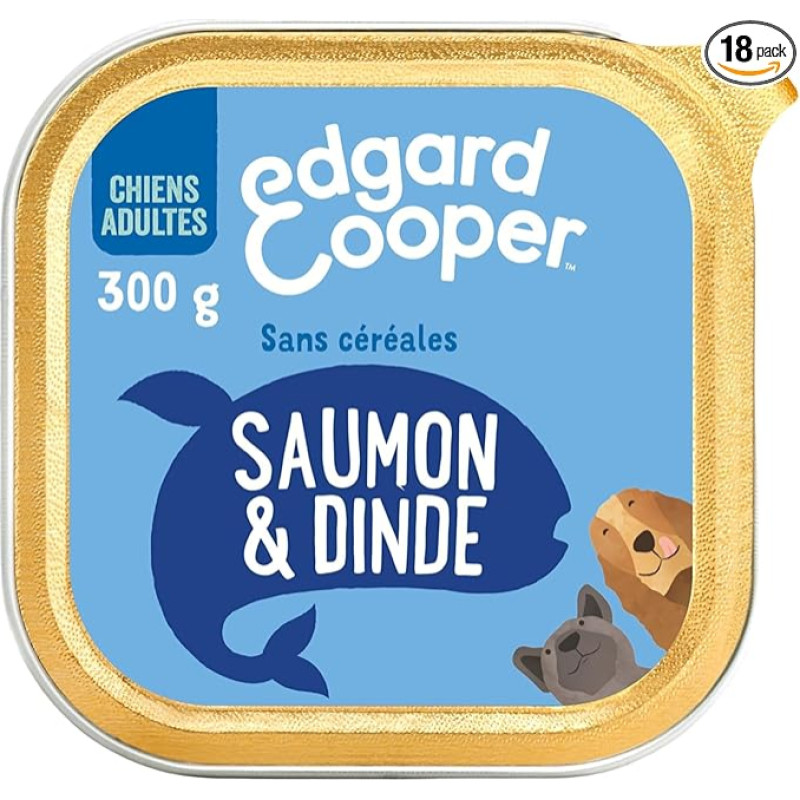 Edgard & Cooper Canister Patée Dog Adult Grain-Free Natural Nutrition 18 x 300 g Fresh Salmon ASC/dinde, Healthy Diet Tasty and Balanced, High-Quality Proteins