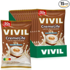 VIVIL Creme Life Latte Macchiato, 15 Bags, Strong Cream Sweets with Coffee Flavour, Sugar-Free & Gluten Free, 15 x 90 g