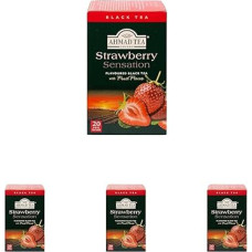 Ahmad Tea - Strawberry Sensation - Black Tea with Strawberry - With Fruit Pieces - Individually Wrapped, Aroma Sealed Tea Bags with 2g Tea per Serving - 20 Tea Bags with Ribbon (Pack of 4)