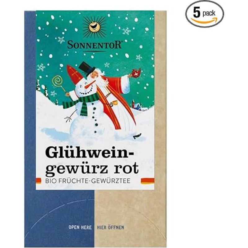 SONNENTOR Mulled Wine Spice Red, 18 Tea Bags, 32.4 g (Pack of 5)