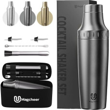 Magcheer Cocktail Shaker Set 850 ml Stainless Steel with Strainer Beard Tool Set Cocktail Set Luxe Finish Professional Bar Accessories Including Storage Case Bar Set Gift (Grey)