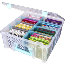 ArtBin 6990SA Super Satchel Double Deep with Removable Dividers, Large Portable Art & Craft Storage with Handle, Translucent / Aqua Mist