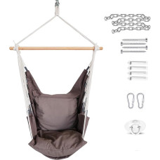 PRIME ART WOOD® Hanging Chair with 2 Large Cushions TÜV Tested Including Ceiling Hooks - Perfect for Switching Off, Relaxing & Feeling Good - Outdoor & Indoor - Hammock Grey
