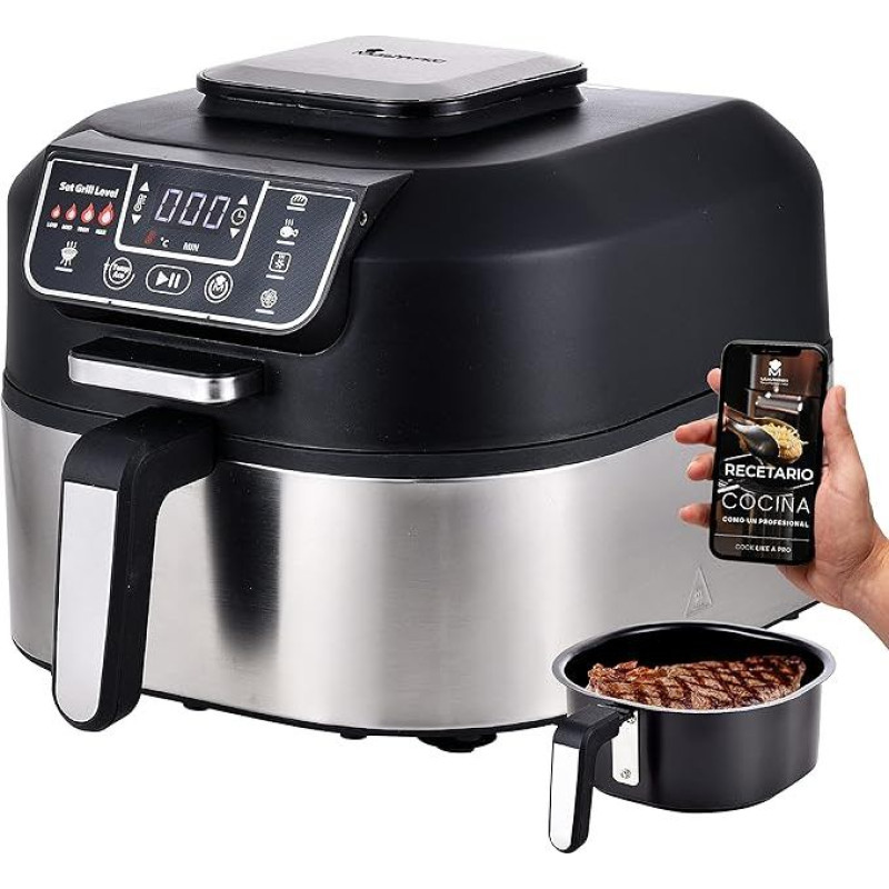 MasterPRO Smokeless Grill, Electric Grill with Cyclonic Air Max Technology, 260º of 1760 W Power, Food Processor with 5-in-1 Function, AirFryer, Hot Air Fryer, Oven and Dehydrator