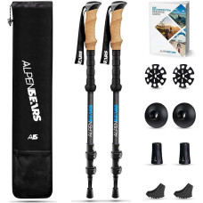 Hiking Poles & Nordic Walking Poles - Telescopic Hiking Pole with Rubber Buffer Set - Trekking Poles for Men and Women - Extra Light & Adjustable with Real Cork Handle