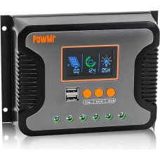 PowMr PWM 60A saulės baterijų įkrovimo valdiklis 12V/24V/36V/48V su dvigubu USB prievadu ir reguliuojamu LCD ekranu, skirtas AGM, gelio, užliejamiems ir ličio akumuliatoriams