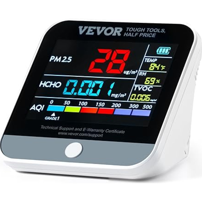 VEVOR Mini Air Quality Monitor 8-IN-1 Professional Particle Counter PM2.5 PM10 PM1.0 Formaldehyde Temperature Humidity TVOC AQI Tester Indoor/Outdoor Air Quality Meter with Alarm