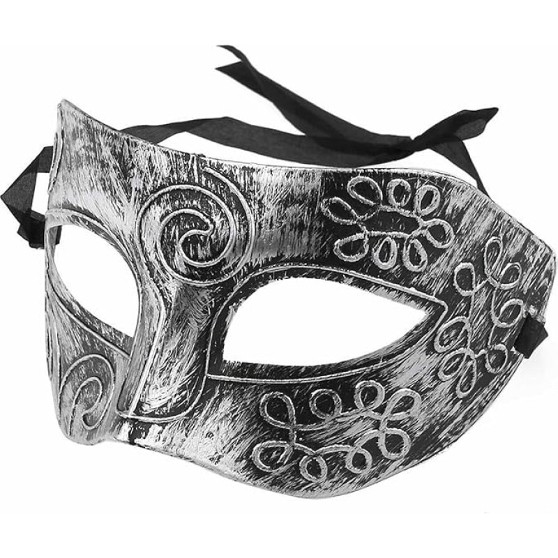 Venezianische Herren-Maske, Ballmaske, Gesichtsmaske für Party, Kostümball, Maskenball, Halloween (Silber)