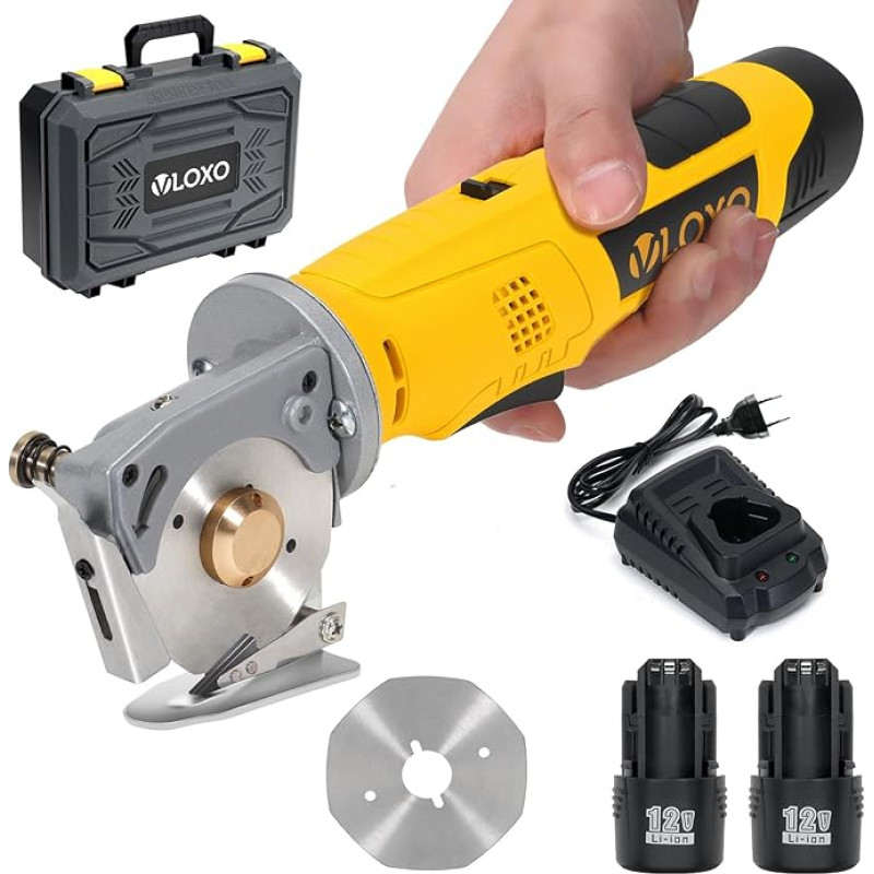 VLOXO nešiojamas elektrinis audinių pjaustytuvas Belaidis pramoninis akumuliatorinis diskinis pjaustytuvas 70 mm ašmenų dydis 25 mm maksimalus pjovimo storis Rotacinis pjaustytuvas audiniams kilimams su keičiamais ašmenimis