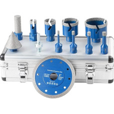 DWIKE 12 dalių deimantinių grąžtų rinkinys 6/8/10/12/20/20/35/50/68 mm M14 deimantinių grąžtų rinkinys su 125 mm pjovimo disku ir 50 mm fasoninio grąžto adapteriu, skirtas kampiniam šlifuokliui, skylių pjovimo įrankių rinkinys, granito plytelės