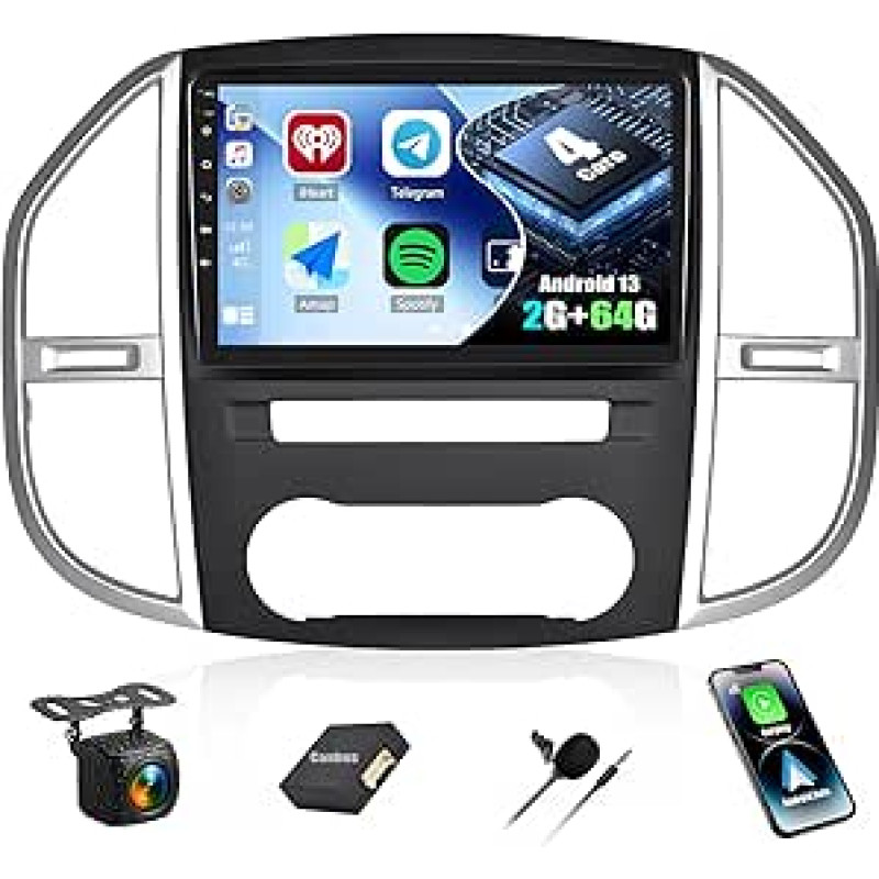 CAMECHO 2G + 64G Android 13 Car Radio for Mercedes Benz Vito 3 W447 (2014-2020) with Carplay Android Car, 10 Inch Screen 2DIN with Navigation RDS FM MirrorLink Bluetooth and USB + AHD Rear View Camera