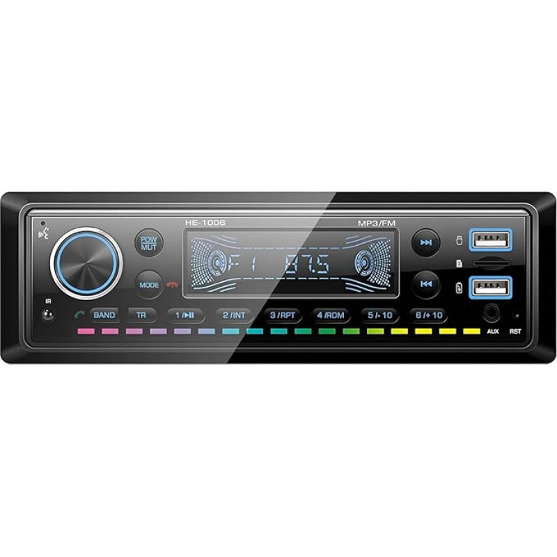 CAMECHO 1 DIN Car Radio 4 x 45 W Bluetooth Handsfree Digital Media Player with 7-Colour Backlight FM Radio Car MP3 Player USB Charging/AUX Input/U Disk Playback