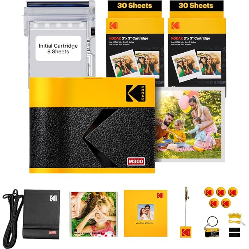 KODAK Mini 3 ERA 4PASS Mobile Photo Printer (7.6 x 7.6 cm) Photo Printer + Gift Package + 8 Sheets Included + 60-Sheet Cartridge, Yellow
