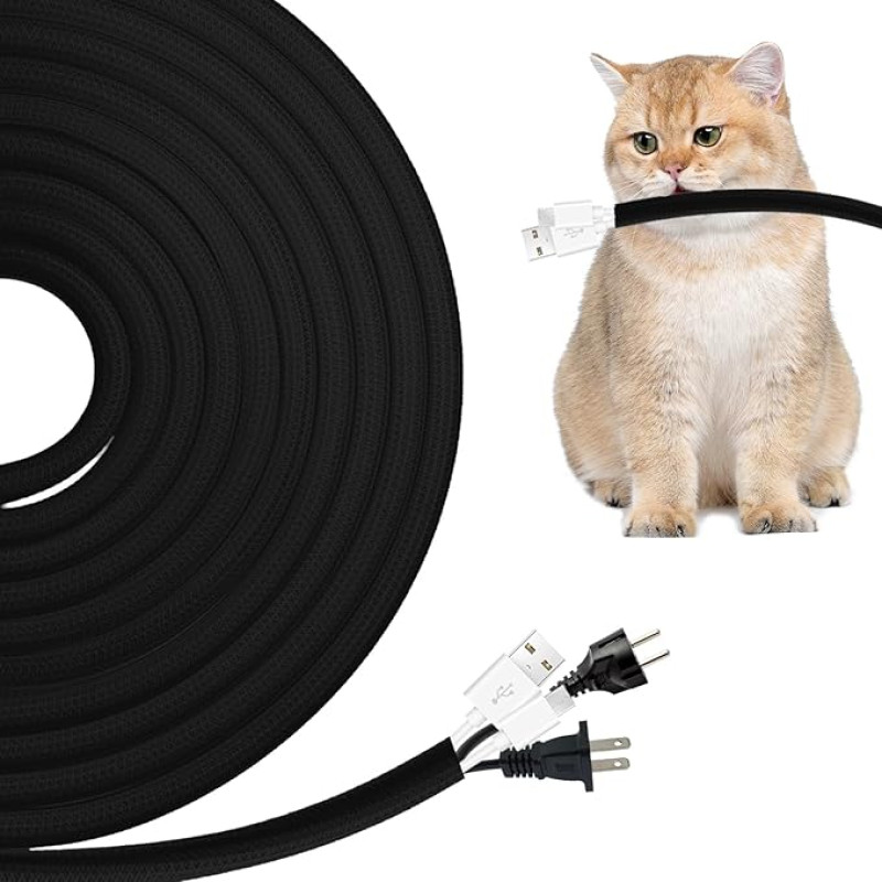 Cable Protector for Dogs Cats 5M Cable Tidy for Small Pets 10mm USB Cable Management Pet Chew Expandable Braided Black