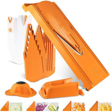 Börner Gemüsehobel V3 (Profi Set) - Daugiafunkcinis Gemüseschneider für Scheiben, Julienne, Würfel - Verstellbarer V-Hobel - Edelstahl V-Klinge - Küchenhobel Set - Farbe: Oranžinė spalva
