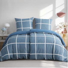 RUIKASI Patalynė 135 x 200 cm, medvilninė, 4 dalių, džinsinė, mėlyna - Medvilninė patalynė 135 x 200 cm, 4 dalių, languota, mėlyna, antklodės užvalkalų rinkinys, 4 dalių, medvilninis, su užtrauktuku