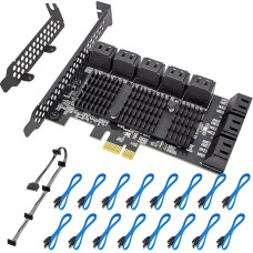 PCIE 16 SATA prievadų PCIE SATA valdiklio kortelė, 6 Gb/s SATA 3.0 valdiklis, 16 SATA duomenų kabelių, PCI Express kortelė palaiko 16 SATA 3.0 įrenginių, palaiko Windows, MAC, Linux