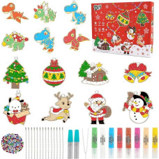 Crystal Glue Painting Christmas, 14 Pieces DIY Crystal Colours Arts and Craft Sets, Crystal Paint Arts and Crafts Set, DIY Crystal Pendant Christmas, Crystal Colours Christmas Crafts Children