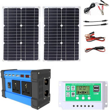 Tragbares Solarstrom-Kit Wasserdichtes 50-W-Solarmodul und 4000-W-Solarwechselrichter, 12-V-Solar-50-A-Controller mit 4 USB-Anschlüssen und LED-Anzeige for tragbares Autoladegerät for Zuhause, Wohnmob