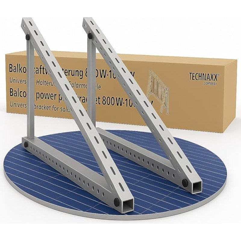 Technaxx Balcony Power Station Bracket PRO TX-309 - Adjustable Solar Panel Bracket for 800-1000 W - Robust Bracket for Balcony, Wall, Flat Roof & Floor - DGS Certified - Static Tested
