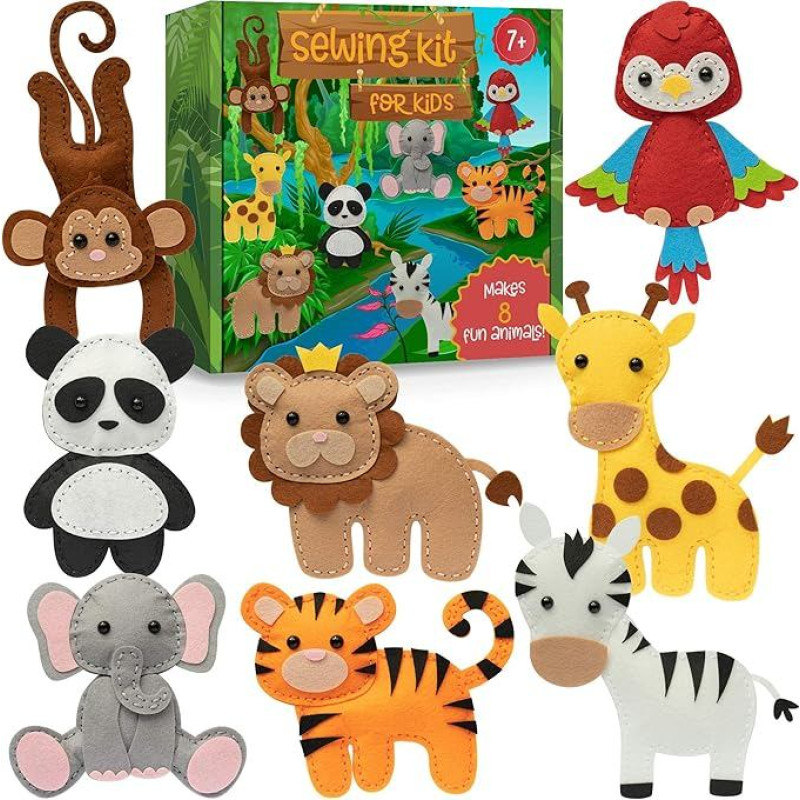 Children's Sewing Kit, Animals Sewing Kit, Animal Shapes Felt Sewing Children from 6 Years, Wonder Sewing Fun Craftsman Set, DIY Felt Craft Set, Sewing Fun with Embroidery Thread, Plastic Needles