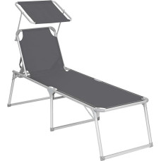 Songmics Sun Lounger, Garden Lounger, Extra Large, 65 x 200 x 48 cm, Maximum Load 150 kg, with Headrest and Sun Canopy, Adjustable Backrest, Foldable, Garden, grey