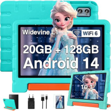 ZIOVO Children's Tablet 10 Inch Android 14 with 20 GB RAM + 128 GB ROM (TF 1TB), WiFi 6, Octa-Core, Widevine L1, Child Lock, 6000 mAh, BT 5.0, GMS Certified Kids Tablet with Eva Case - Green