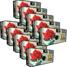 10 x vienkartinio fotoaparato vestuvinės rožės + žiedai Spalvotas ISO 400 Integruota blykstė Fotoaparato korpusas Baterijos Filmas