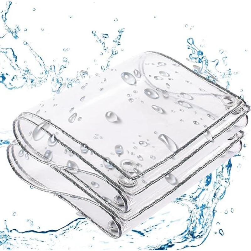 0,3 mm PVC neperšlampamas skaidrus brezentas su kilpomis, atsparus oro sąlygoms, ilgaamžis sulankstomas daržovių apdangalas pavėsinei, sodo baldams, augalams, 450 g/m²