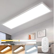Dimmable LED Panel Ceiling Light 100 x 25 cm, 28 W 2400 LM Strong Brightness Ultra Flat Ceiling Light with Remote Control, 2700 K - 6500 K Warm/White/Cold White Light, Lighting for Bathroom, Office