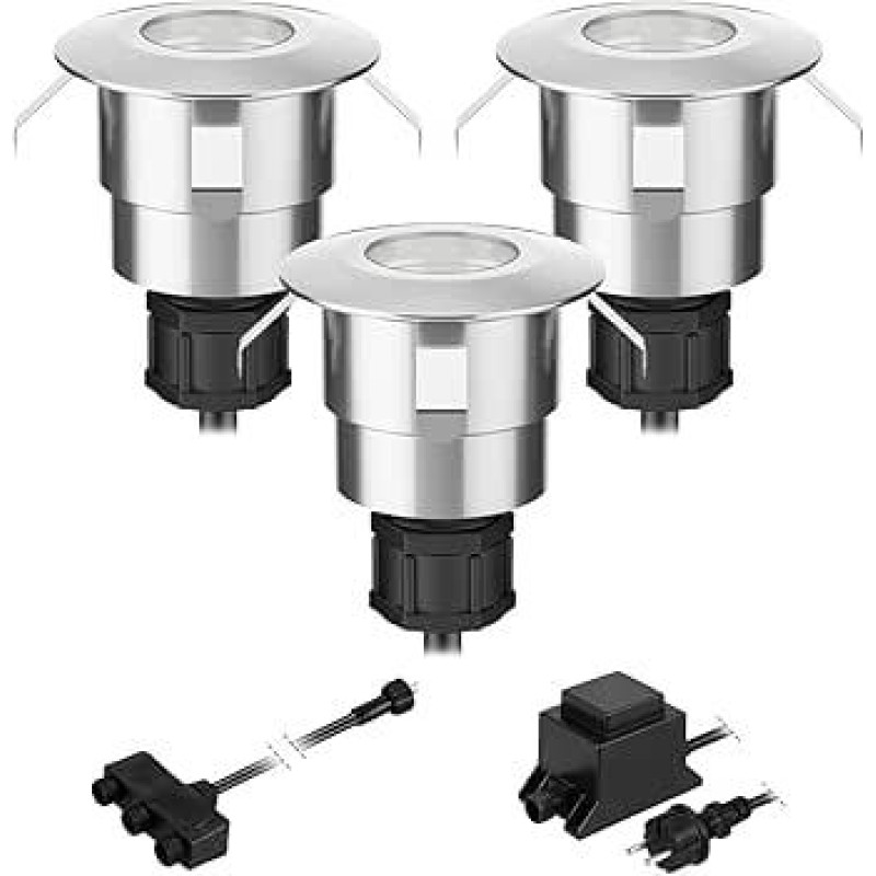 ledscom.de Atria LED Recessed Floor Light for Outdoor Use Aluminium Warm White 14 lm IP65 40 mm Diameter Set of 3