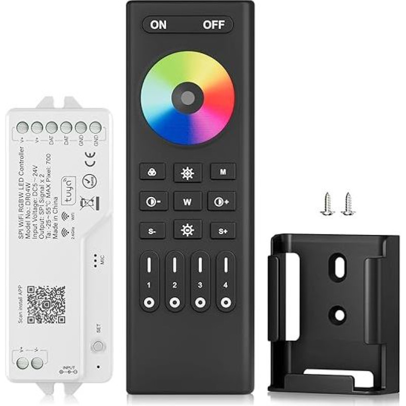 BTF-LIGHTING 2.4G WiFi SPI RGBW LED Control DR04W and RF Remote Control RC03RFB Kit Supports App Control Alexa/Google Home Voice Control for SK6812 WS2814 etc. RGBW LED Strip
