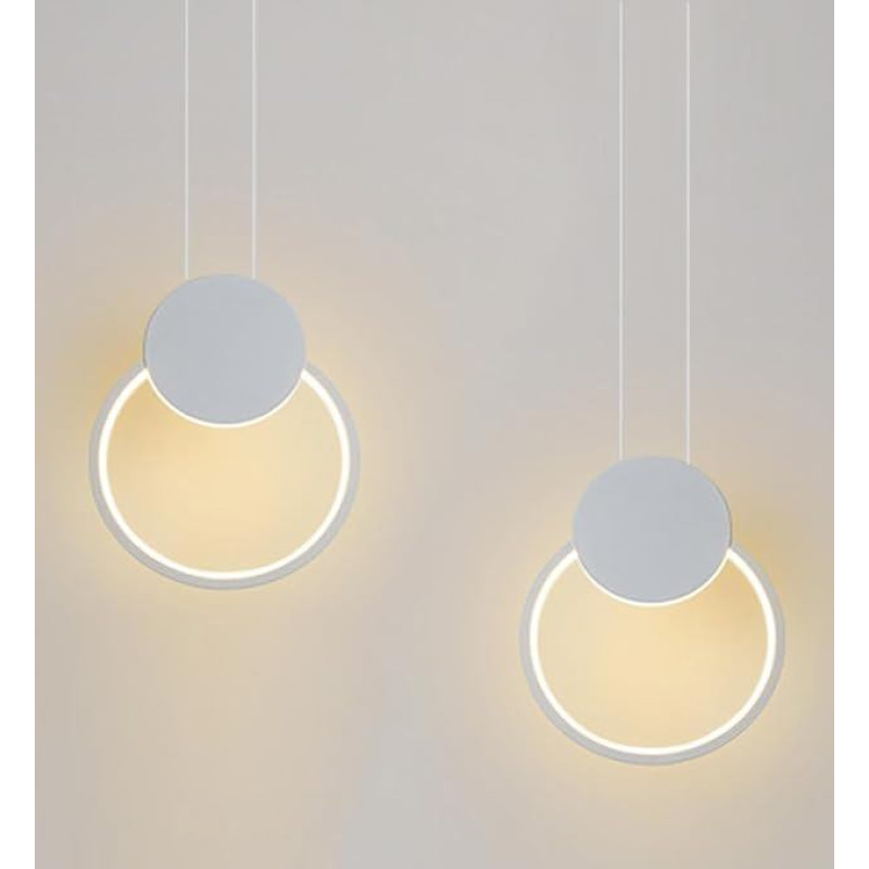 LIGKIN Pack of 2 LED Chandeliers Round 11 W Pendant Light, Modern Pendant Light, Aluminium Creative Ceiling Light for Kitchen, Dining Room, Living Room, Bedroom, White