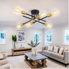 ZTWLEED Vintage lubų šviestuvas, 6 lempučių sputniko liustra E27 juodo aukso sputniko lubų šviestuvas svetainei, valgomajam, virtuvei, prieškambariui, skersmuo 40 cm, E27 lizdas, maks. 60 W (be lempučių)