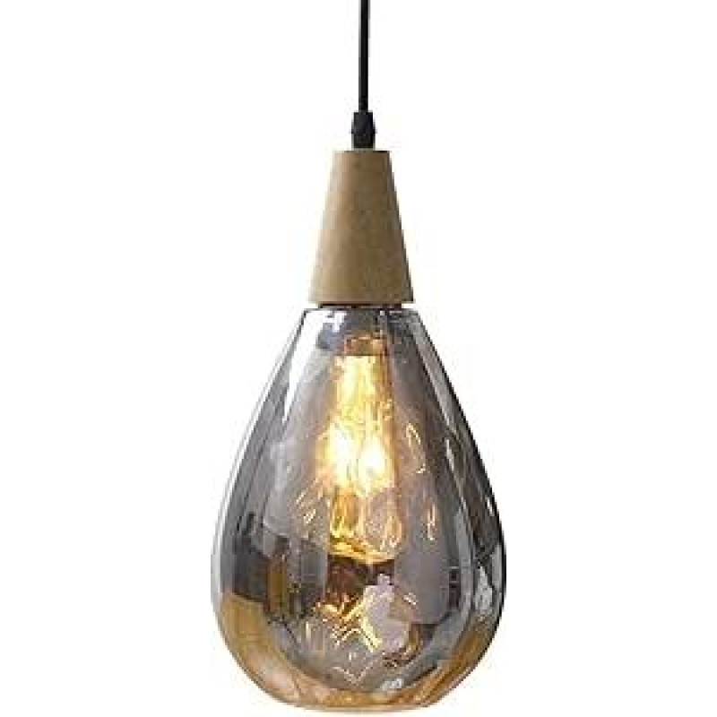 ‎Lywins E27 Wooden Water Droplets Wave Light Grey Glass Modern Nordic Pendant Lights Hanging Lamps for Dining Room Kitchen Bedroom Light