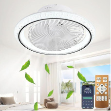 TJSC lubų ventiliatorius su apšvietimu, LED lemputė, reguliuojamas apšvietimas, 360° pasukamas, laikmatis, tyli ventiliatoriaus lempa, 72 W su nuotolinio valdymo programa, skirtas svetainei, miegamajam, juodas, 49 cm