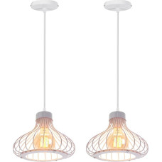 iDEGU 2 pakabinamų šviestuvų pakuotė, pramoninis pakabinamas šviestuvas, 23 cm, metalinis narvelio dizaino gaubtas, juodas derliaus šviestuvas virtuvei, valgomajam, miegamajam, svetainei, prieškambariui, barui, restoranui (baltas)
