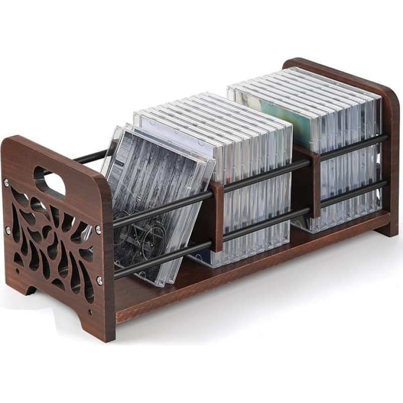 QILICZ CD Stand Wooden CD and DVD Holder, CD Box for Storage, Organiser with Handles, Skeleton Flower Design, Also for Magazines, Books