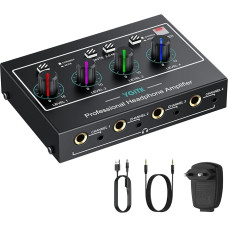 YGiTK 4 Channel Ultra Stereo Headphone Amplifier with RGB, Professional Headphone Amplifier Mono/Stereo RCA 5 mm & 6.35 mm Input/Output with Power Supply Audio Cable for Small Clubs Bars Stage Mixer