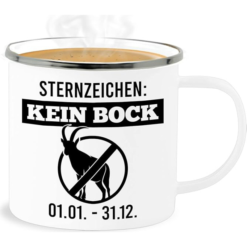 Enamel Tin Mug – Statement – Zodiac Sign Keinbock – Black – 300 ml – White Silver – Statements No Buck with