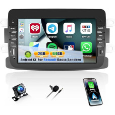 CAMECHO 2+64G 7 Zoll Navi Autoradio für Renault Dacia Duster Sandero Dokker Logan mit Rückfahrkamera, Android 13 Wireless Carplay Bluetooth Radio HD mit Android Auto FM/RDS WiFi GPS EQ +Canbus