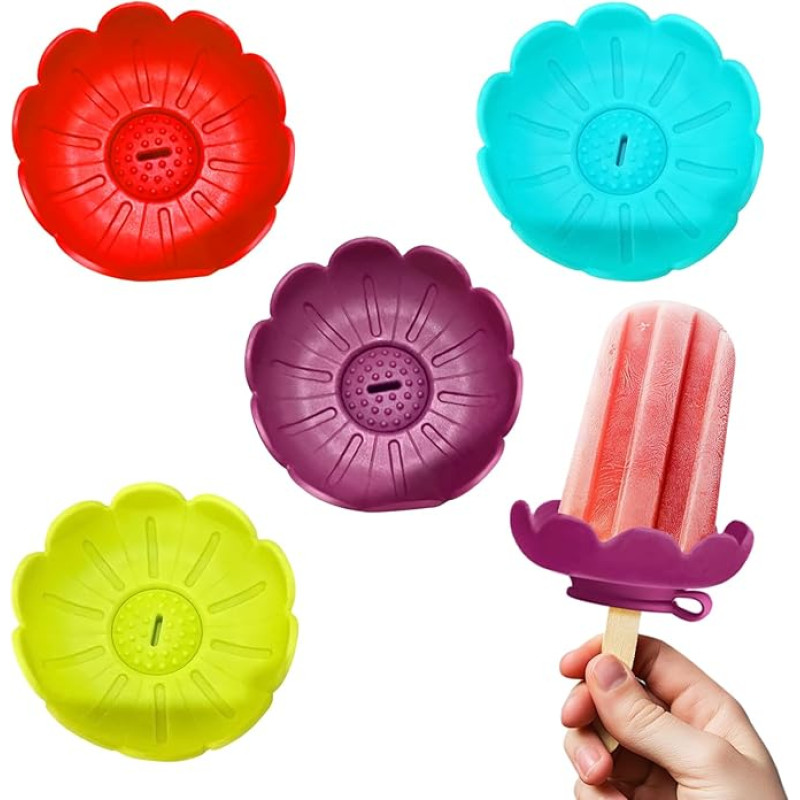 Colorich Pack of 4 Silicone Drip-Free Ice Lolly Sticks, Reusable Ice Holder Children, Ice Drip Protection, BPA-Free Ice Holder with Round Bowl for Boys and Girls