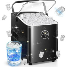 FOHERE Ledo kubelių gaminimo aparatas 14 kg 24 val., 8 ledo kubeliai per 6 min., 2 ledo kulkų dydžiai, savaime išsivalantis ledo kubelių gaminimo aparatas su rankena, ledo šaukštu ir krepšeliu, ledo gaminimo aparatas vakarėliui, biurui, kemperiui